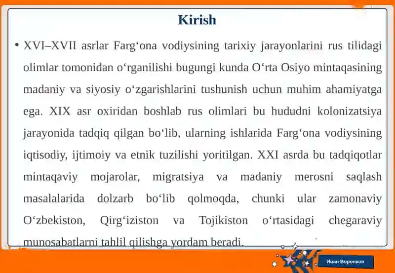 XVI–XVII asr Farg‘ona vodiysining tarixiy jarayonlari va rus tilidagi olimlar tomonidan o‘rganilishi 3