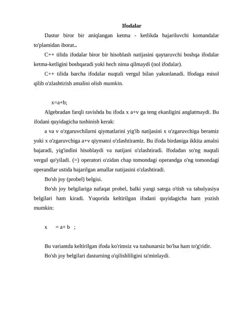 C++ tilida ifodalar va operatorlar 3