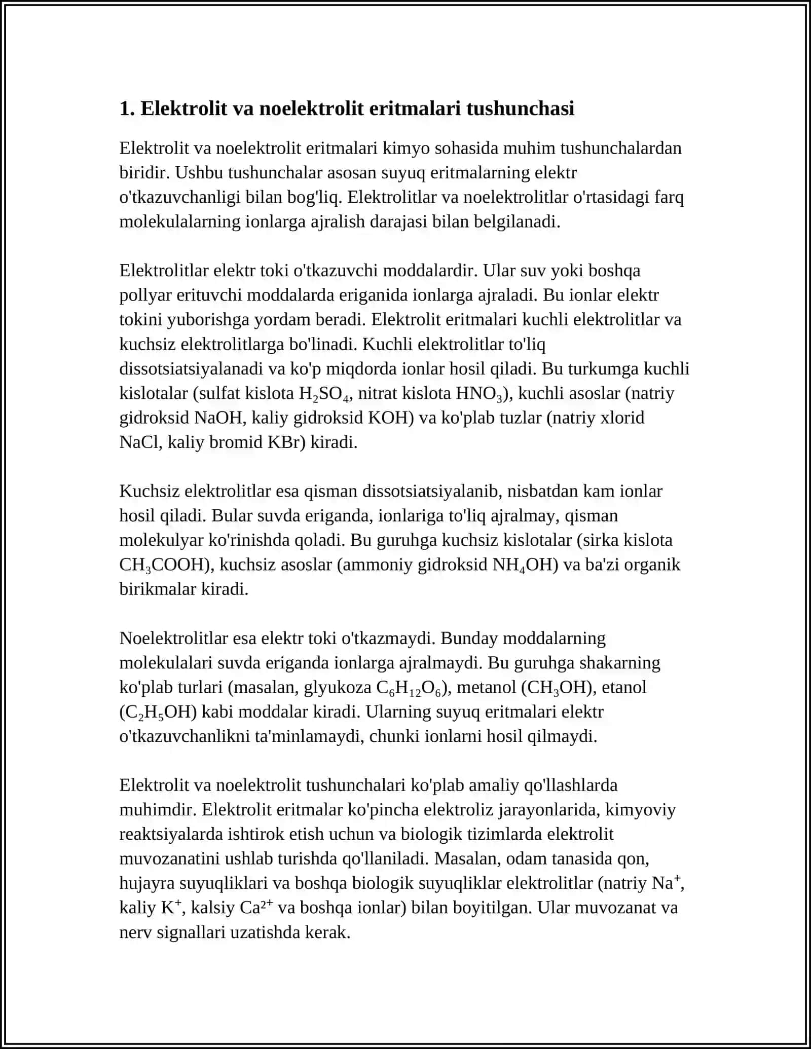 ORGANIZM BIOLOGIK SUYUQLIKLARI ELEKTROLIT VA NOELEKTROLITLARI ERITMALARI SIFATIDA 3