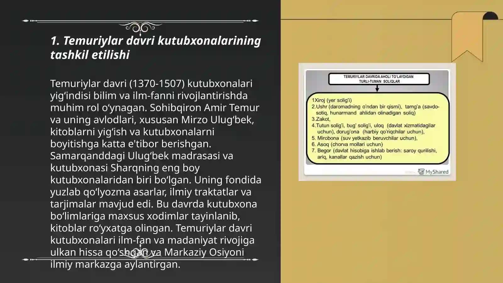 Temuriylar davri kutubxonachilik. hujjatchilik va ish yuritishning oʻziga xosligi 3