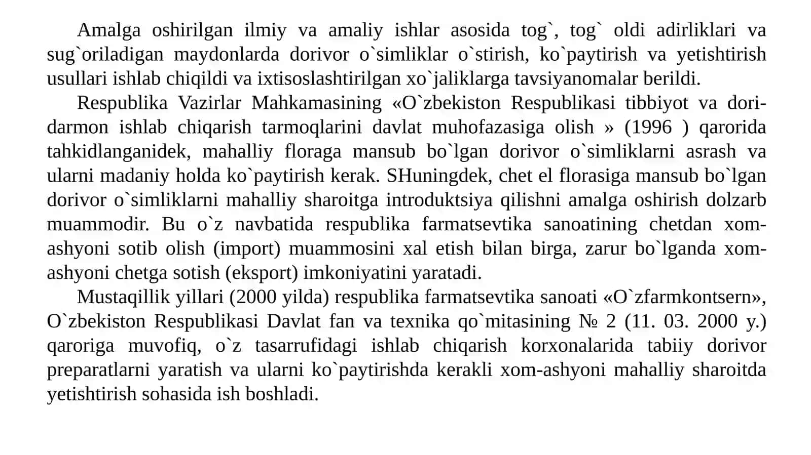 O`zbekistonda rasmiy tibbiyotni tabiiylashtirish va dorivor o`simlikshunoslikni rivojlantirishning iqtisodiy ahamiyati 3