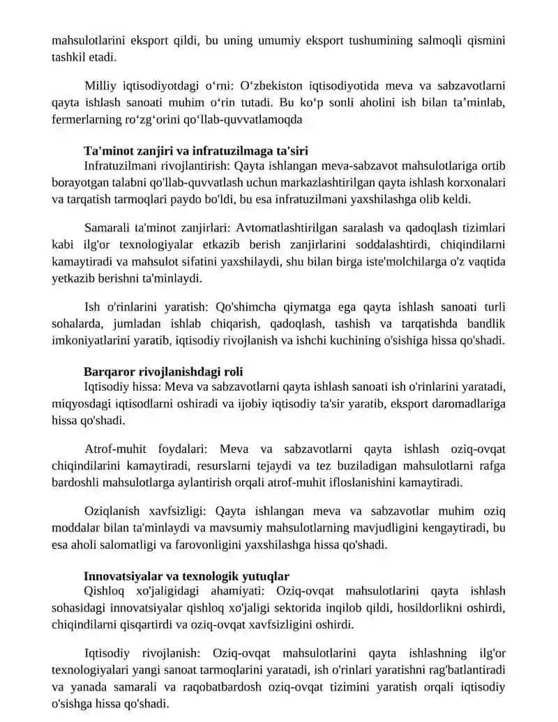 Meva Va Sabzavotlarini Qayta Ishlash Xalq XoʻJaligidagi OʻRni Va Ahamiyati 3