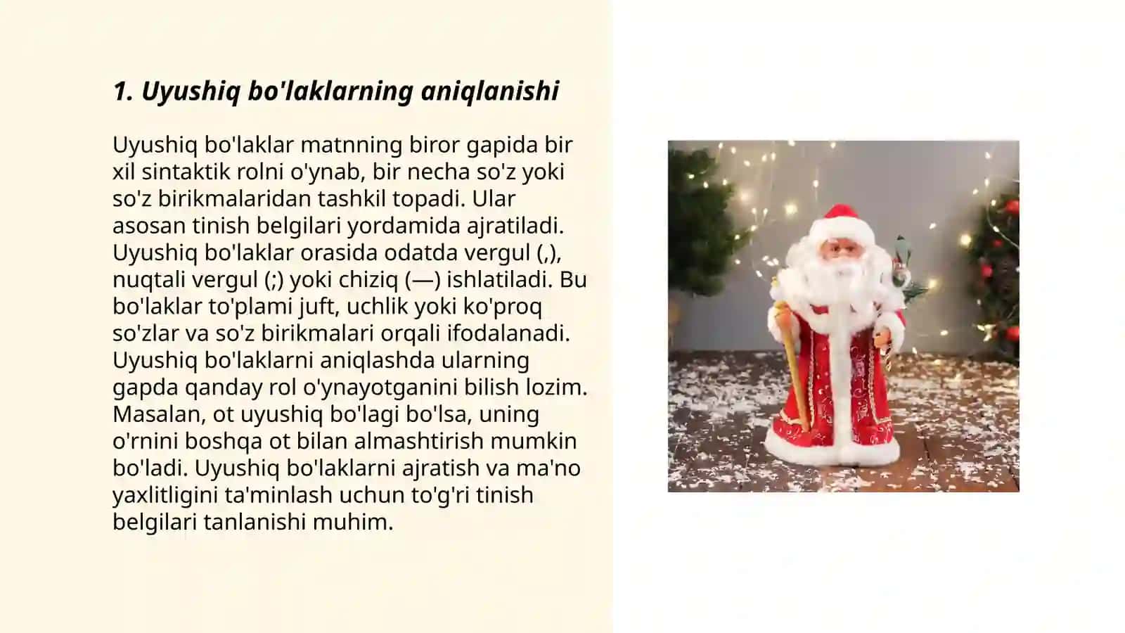 Uyushiq bo'laklar va ajratilgan izoh bo'laklarning gapdagi o'rni 3