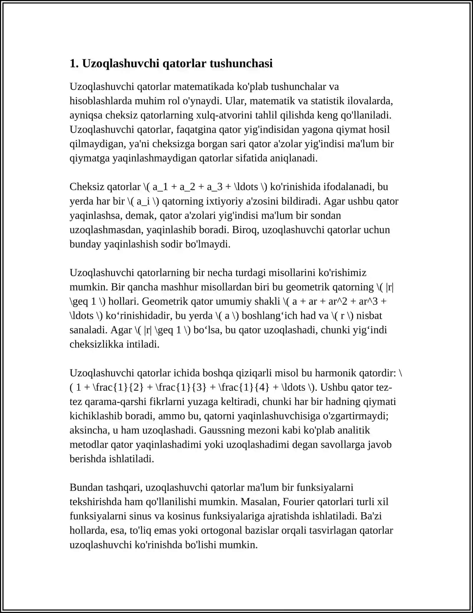 “UZOQLASHUVCHI QATORLARNI JAMLASH (E.CHEZARO, N.ABEL USUSLI)”, “CHEKSIZ KO‘PAYTMALAR” 3