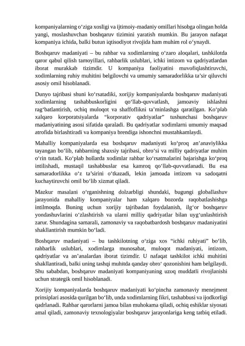 Boshqaruv Madaniyati Qiyoslash va Tahlil Qilish 3