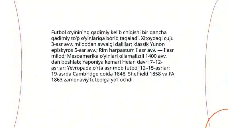 Futbol oʻyinining kelib chiqishi tarixi va oʻyin texnikasi 3