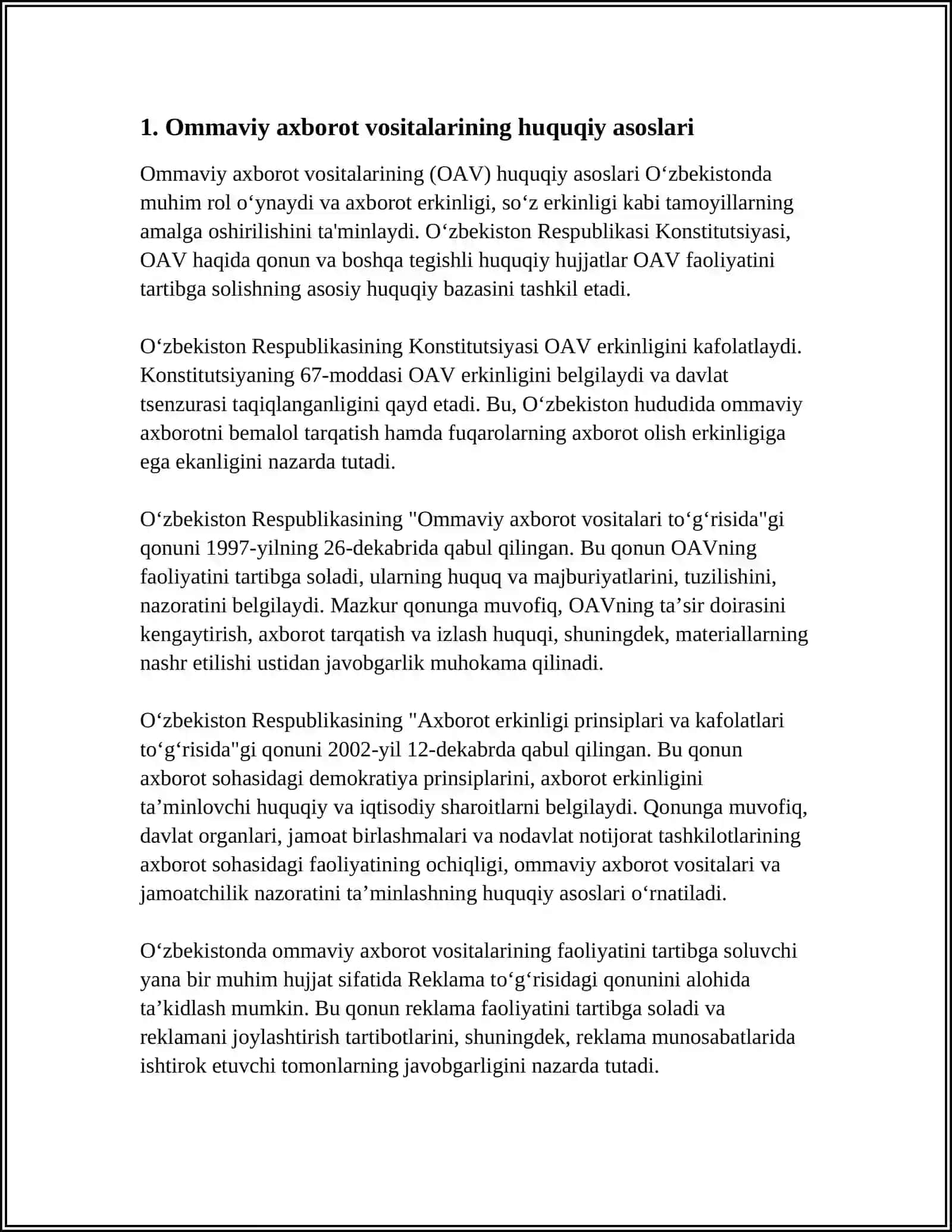 O‘ZBEKISTON RESPUBLIKASIDA OMMAVIY AXBOROT VOSITALARINING FAOLIYATI (O’ZGARISH VA MUAMMOLAR) 3