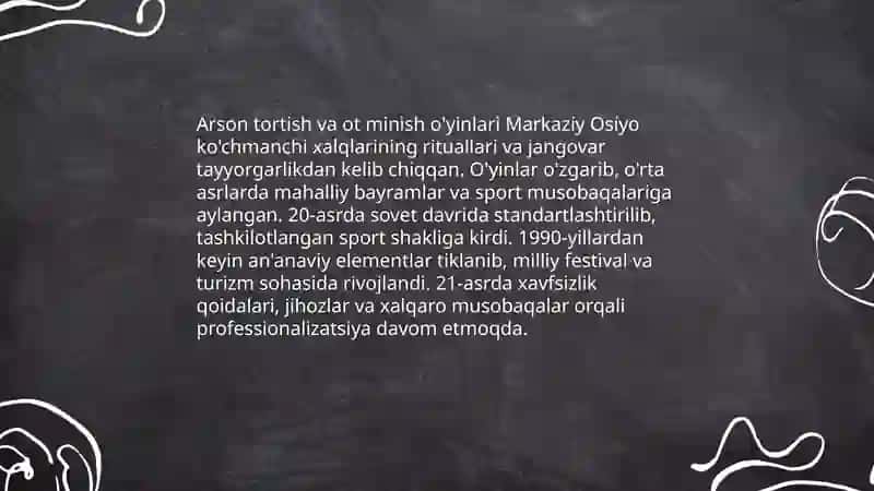 Arson tortish va ot minish o'yinlari 3