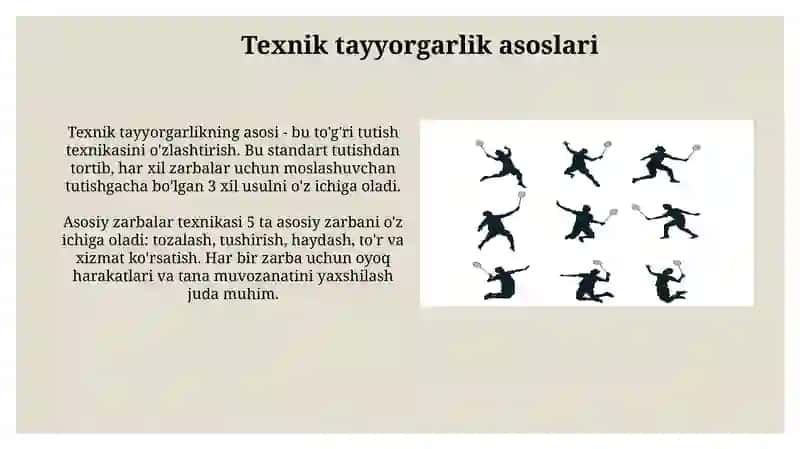 Badmintonda texnik tayorgarlik va umumumrivojlantirish 3