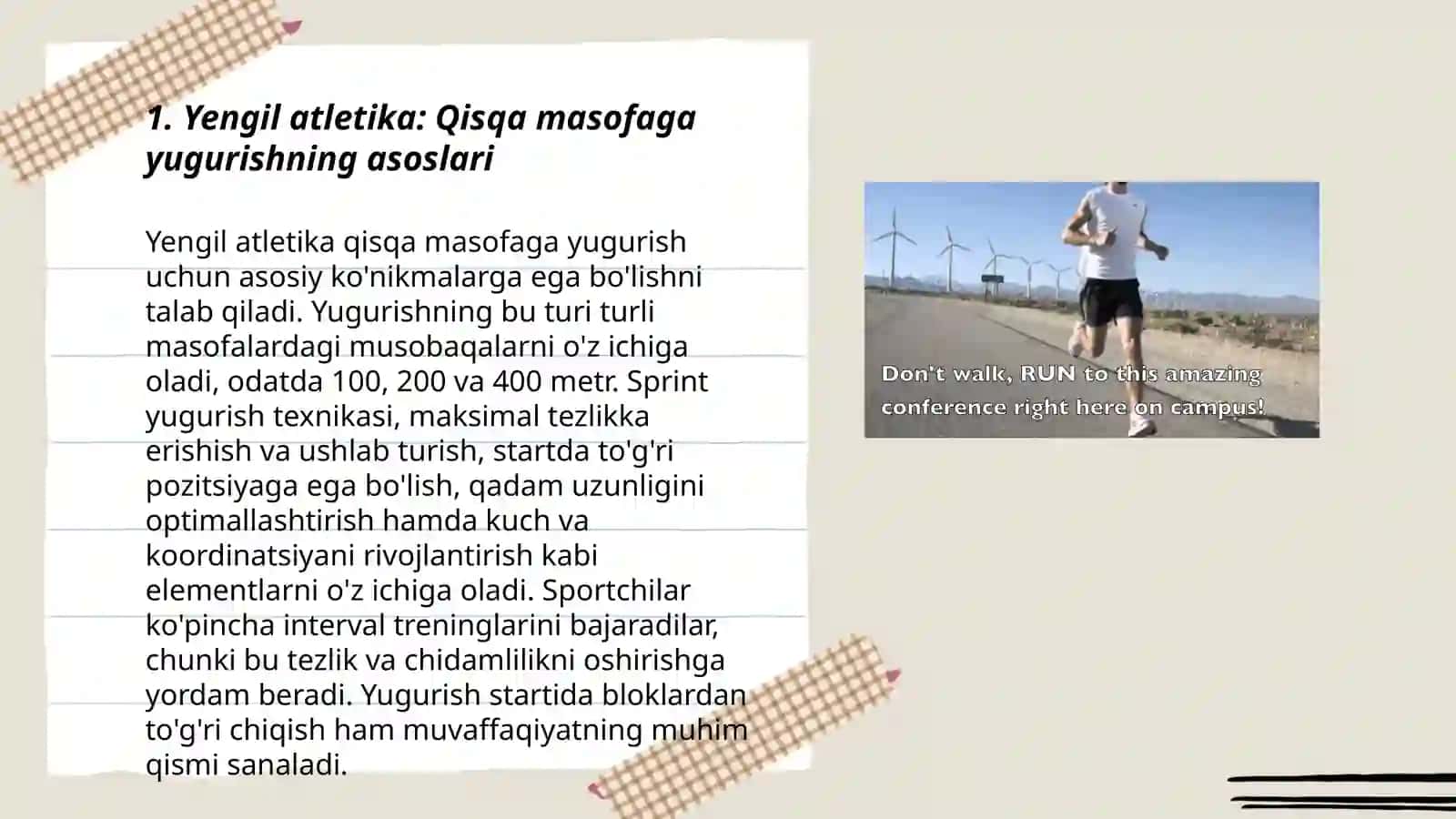 Yengil atletika: Qisqa masofaga yugurishning asoslari 3