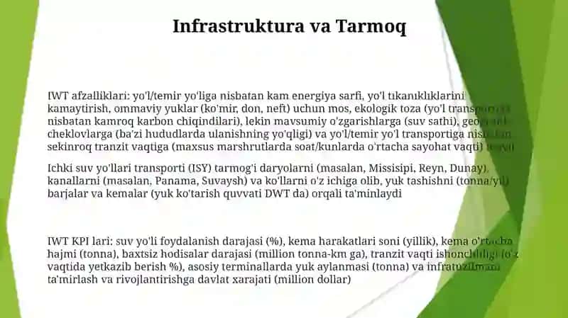 Ichki suv transporti, uning oʻziga xos xususiyatlari va asosiy koʻrsatkichlari 3