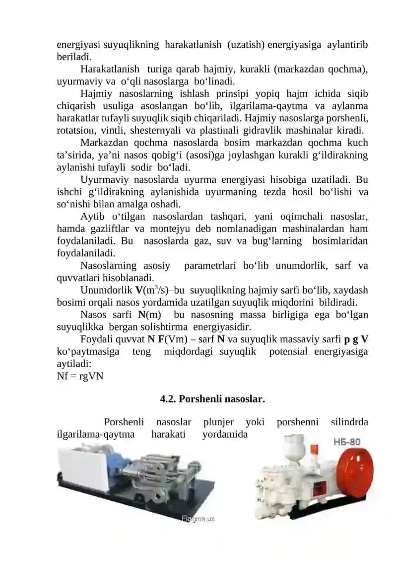 NASOSLARNI TANLASH VA QUVUR UZATMANING ISH REJIMINI ANIQLASH 3