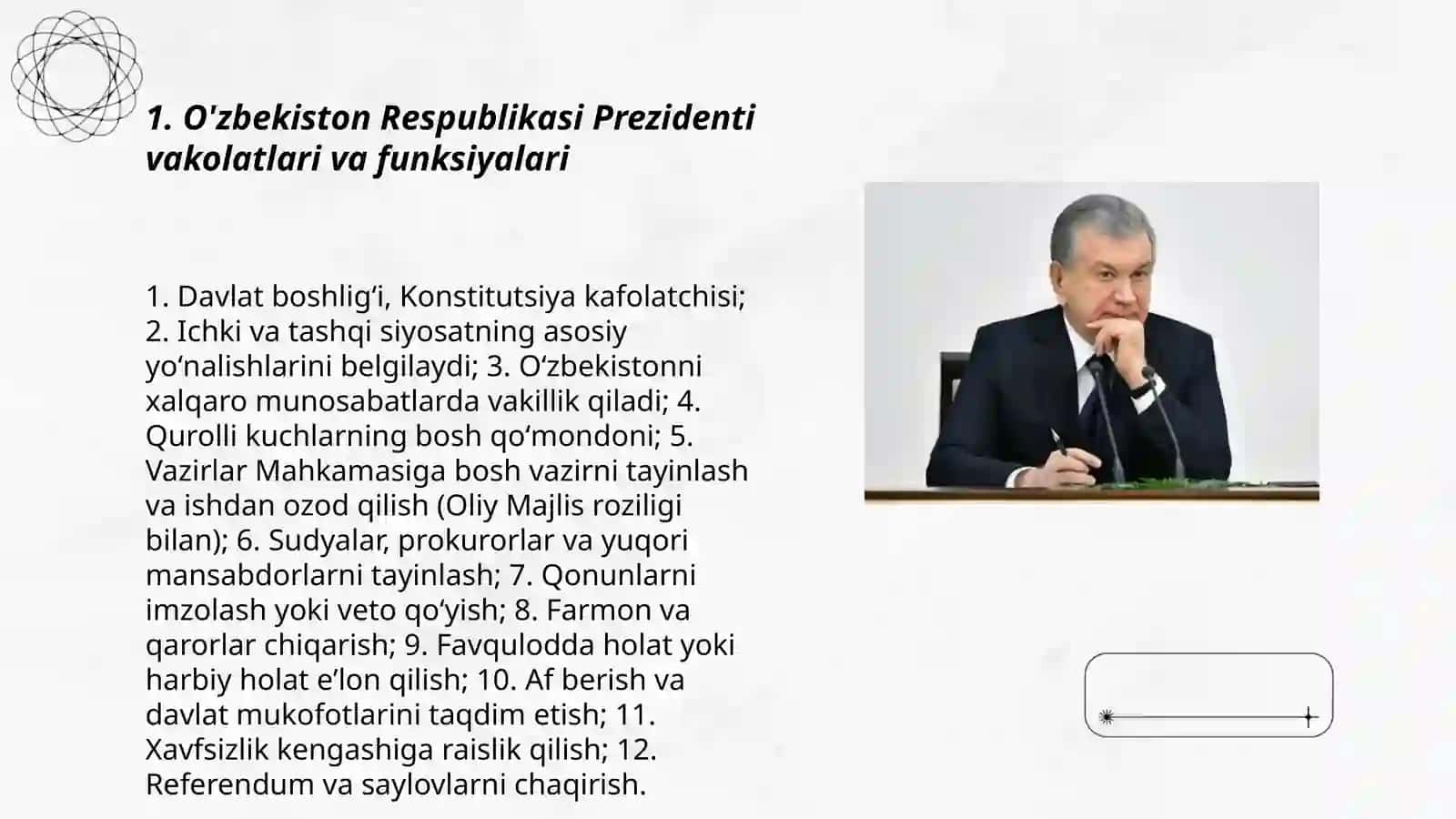 O'zbekiston Respublikasi Prezidenti vakolatlari va funksiyalari 3