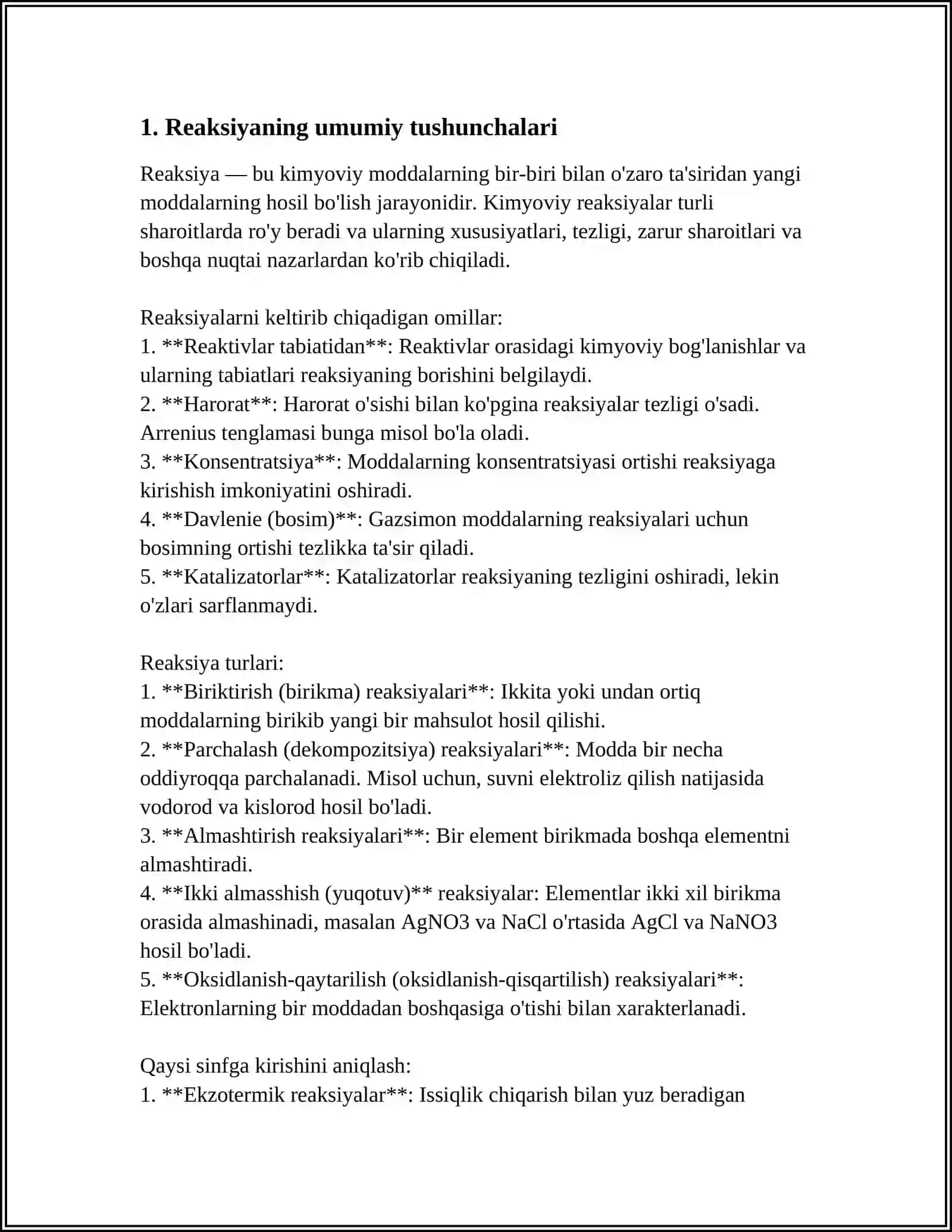 ORTАCHА RЕАKSIYA TЕZLIGI, RЕАKSIYA TЕZLIGINING KОNSЕNTRАSIYA VА TЕMPЕRАTURАGА BОGLАNISHI, АKTIVLАNISH ENЕRGIYASINI АNIQLАSH TЕNGLАMАLАRIGА ОID MАSАLАLАR YECHISH 3