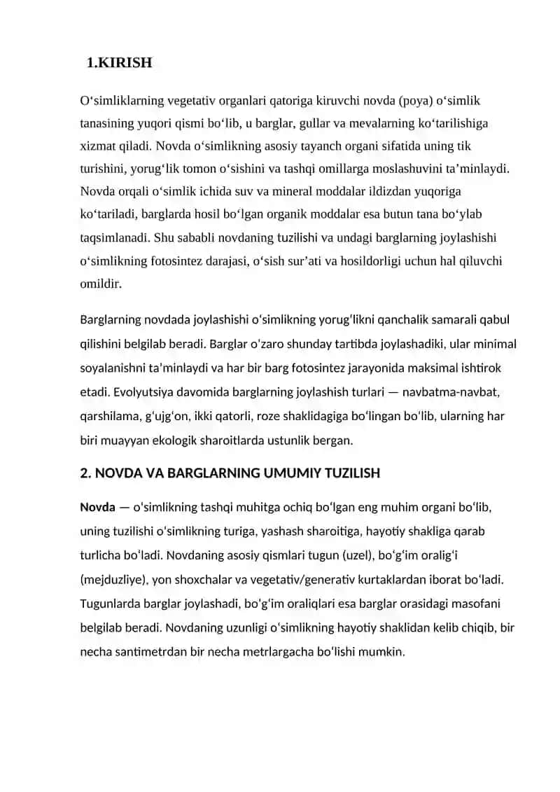 Novdada barglarning joylashishi.  Shu mavzu buyicha kurs ishi 3