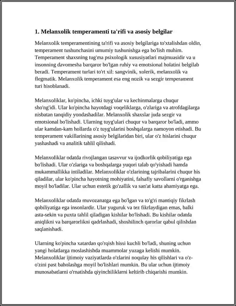 Melanxolik temperamenti ta'rifi va asosiy belgilar 3