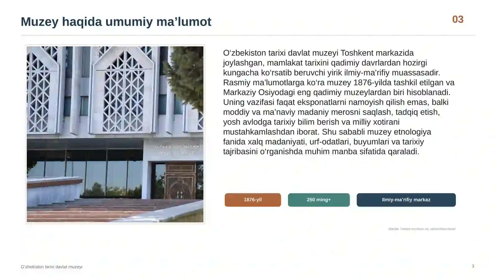 O'zbekiston Tarixi Davlat Muzeyi Taqdimot 3