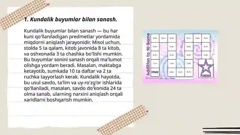 maktabgacha tayyorlov guruh matematika mashg'ulotlarini kundalik turmush bilan bog'lash orqali amalga oshirish yo'llari 3