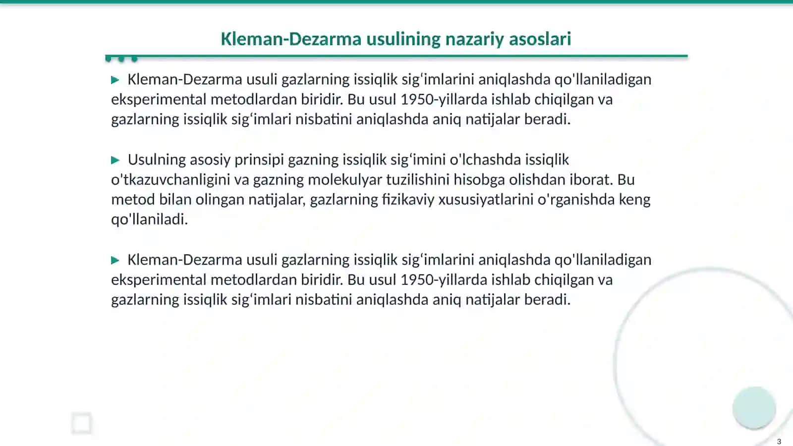 Kleman-Dezarma usuli bilan gazlarning issiqlik sigʻimlari nisbatini aniqlash qurilmasi 3