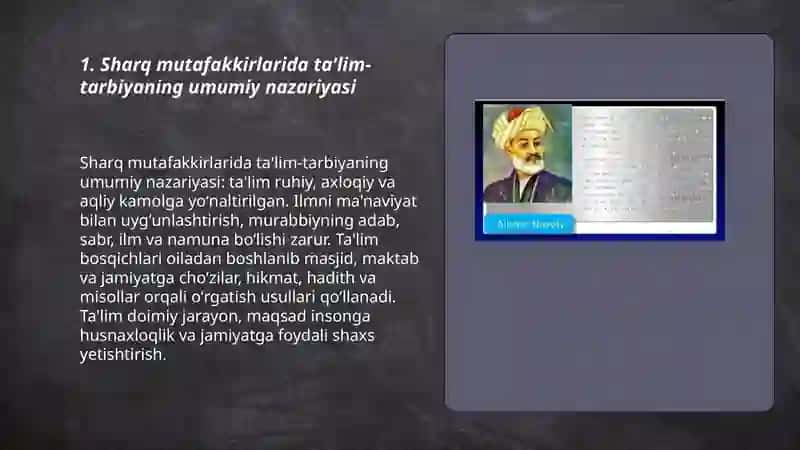 Sharq mutafakkirlarining pedagogik qarashlari va ustoz murabbiyga quyilgan talablari 3