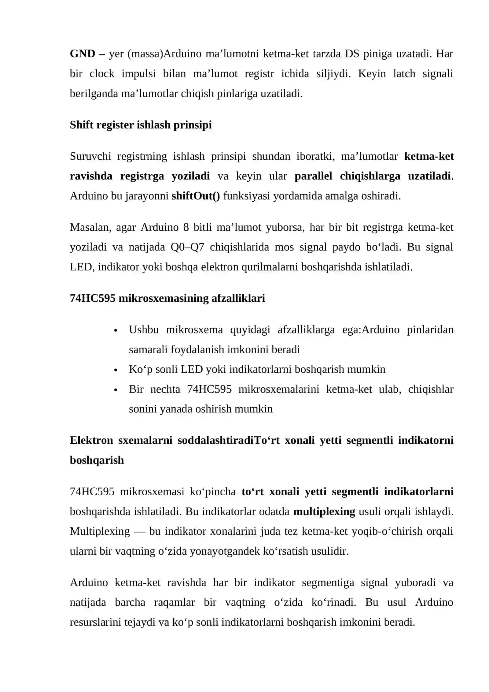 74HC595 suruvchi registr mikrosxemasi boshqarish 3