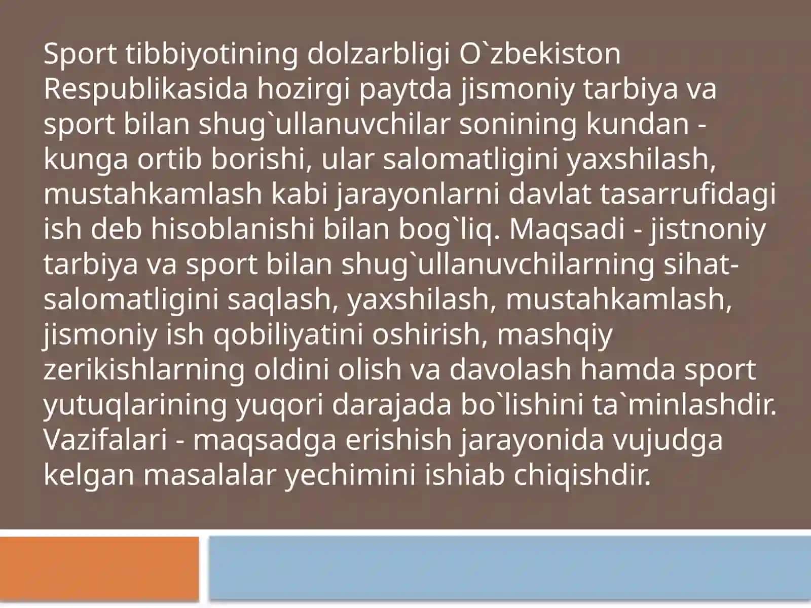 Sport tibbiyoti faniga kirish,fanning maqsad va vazifalari 3