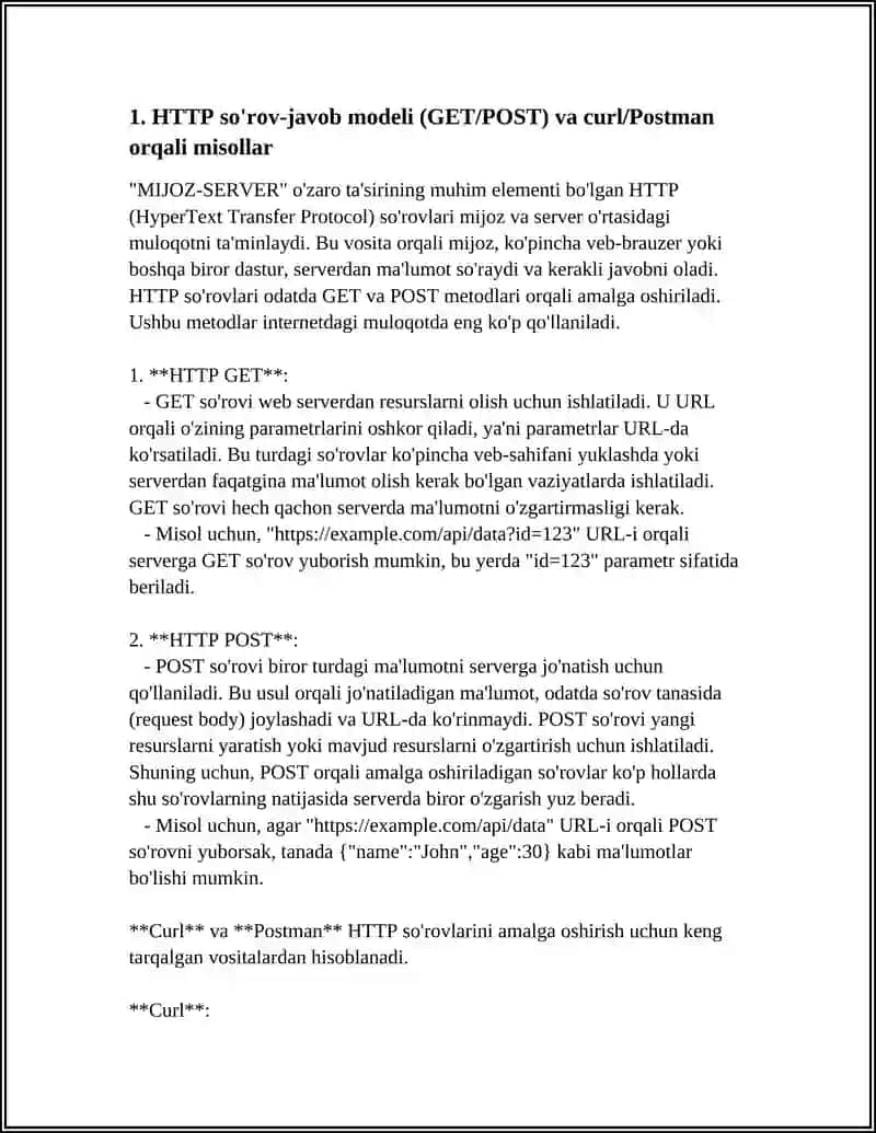 "MIJOZ-SERVER" O'ZARO TA'SIRINING MISOLLARI VA ULARNI QO'LLAB-QUVVATLASH VOSITALARI 3