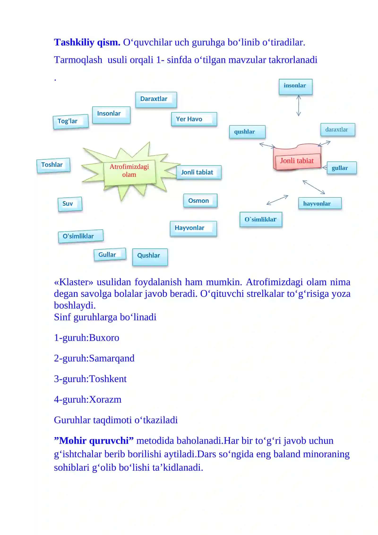 3-sinf Tabiiy fandan O'simliklar olamining xilma-xilligi mavzusida 1-chorak dars ishlanmasi 3