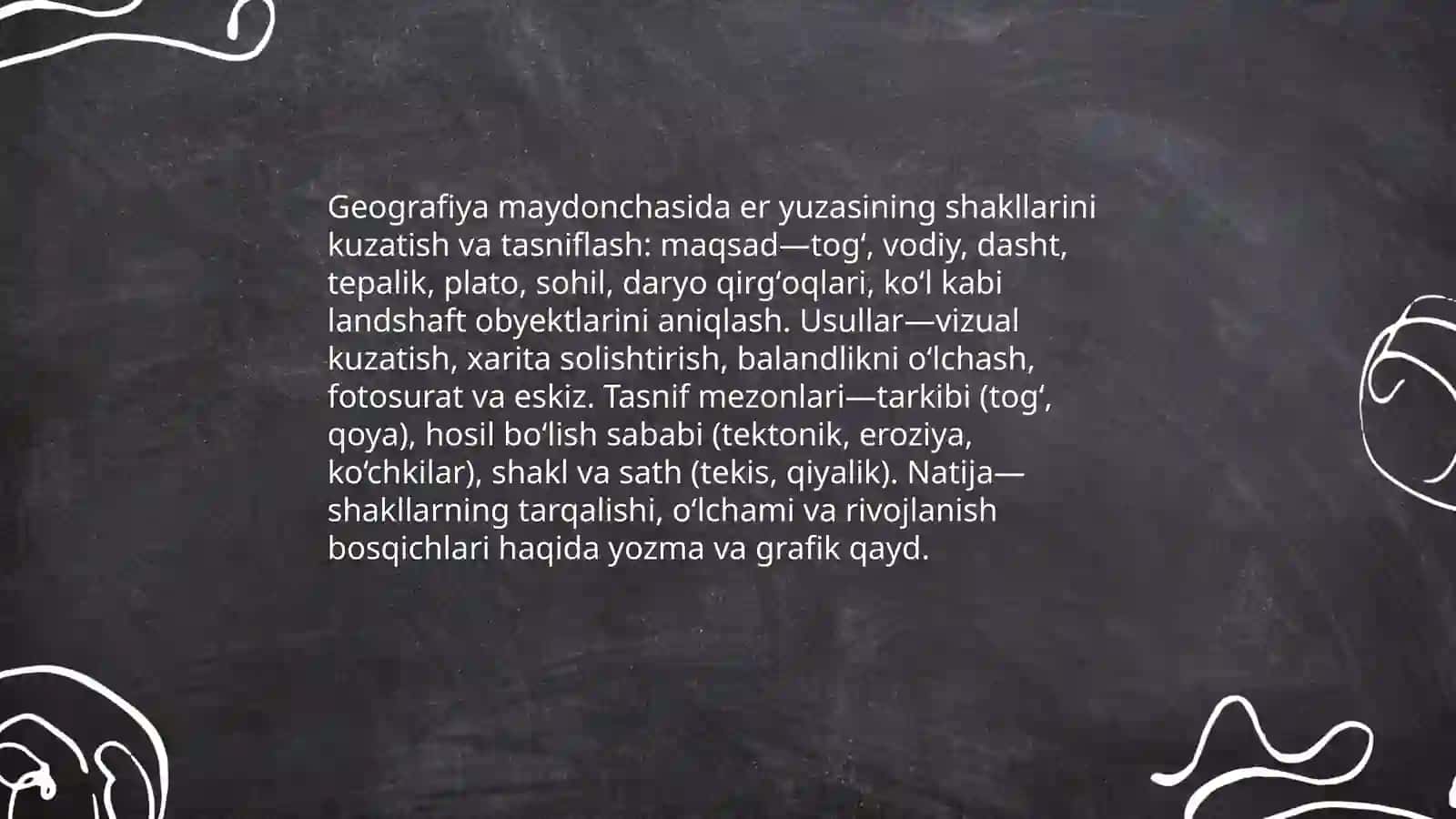 Geografiya maydonchasida o'tkaziladigan biror mavzuga bir soatlik dars ishlanmagan yozish 3