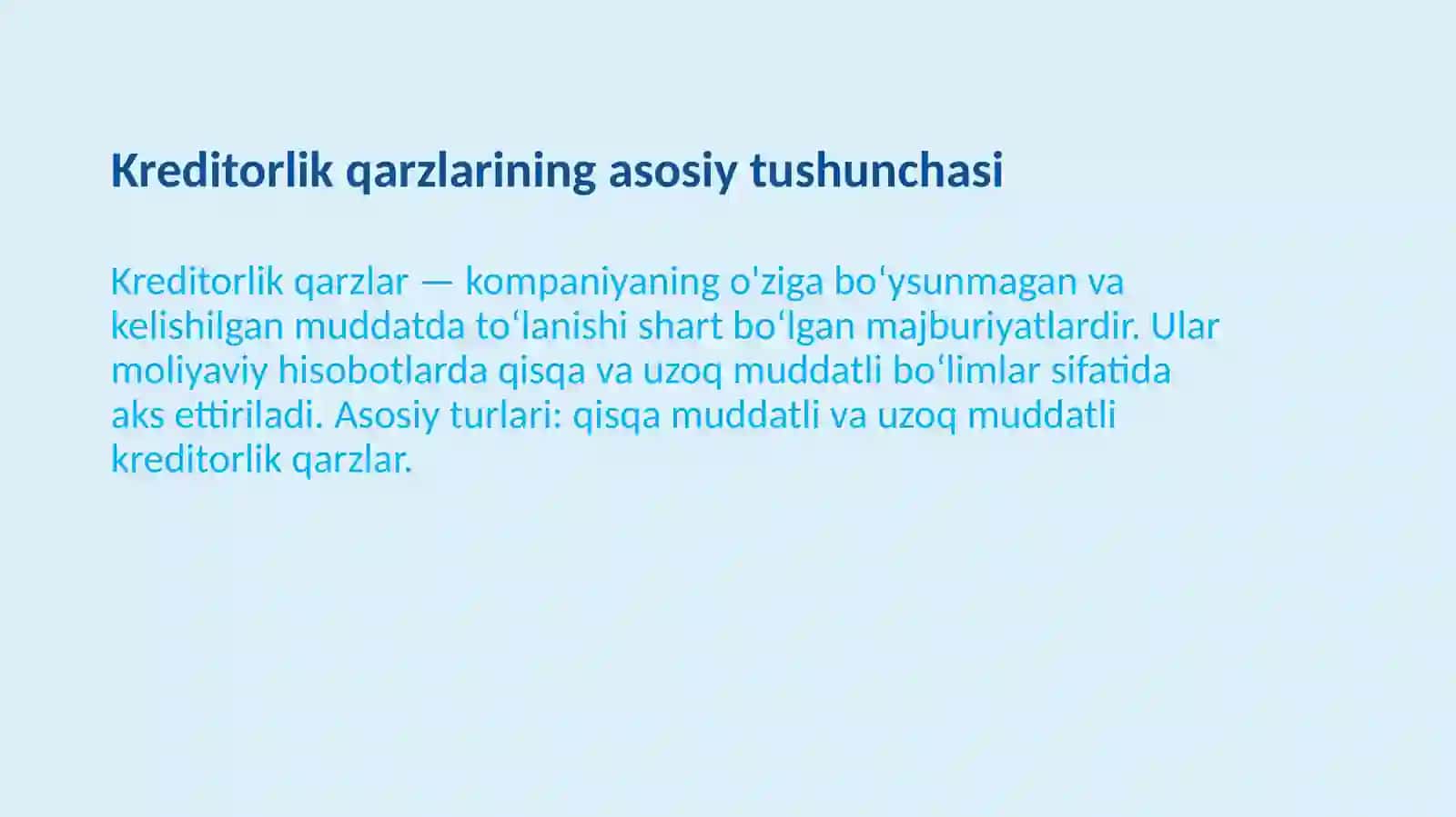 Kreditorlik qarzlar hisobi moliyaviy hisob 3