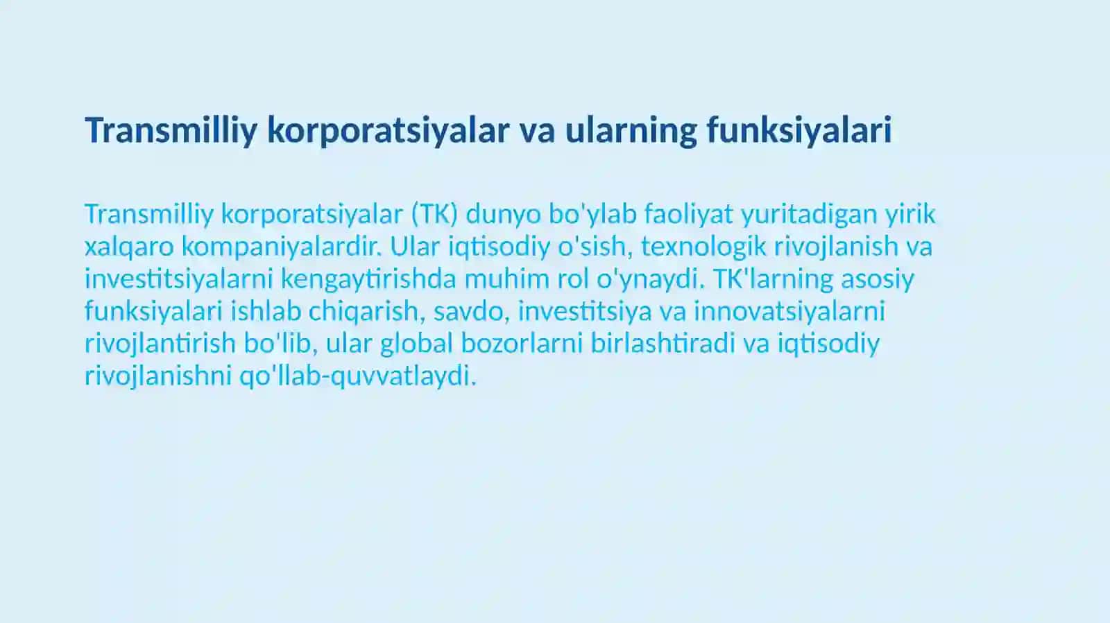 Transmilliy korporatsiyalarning jahon iqtisodiyotidagi asosiy funksiyalari 3