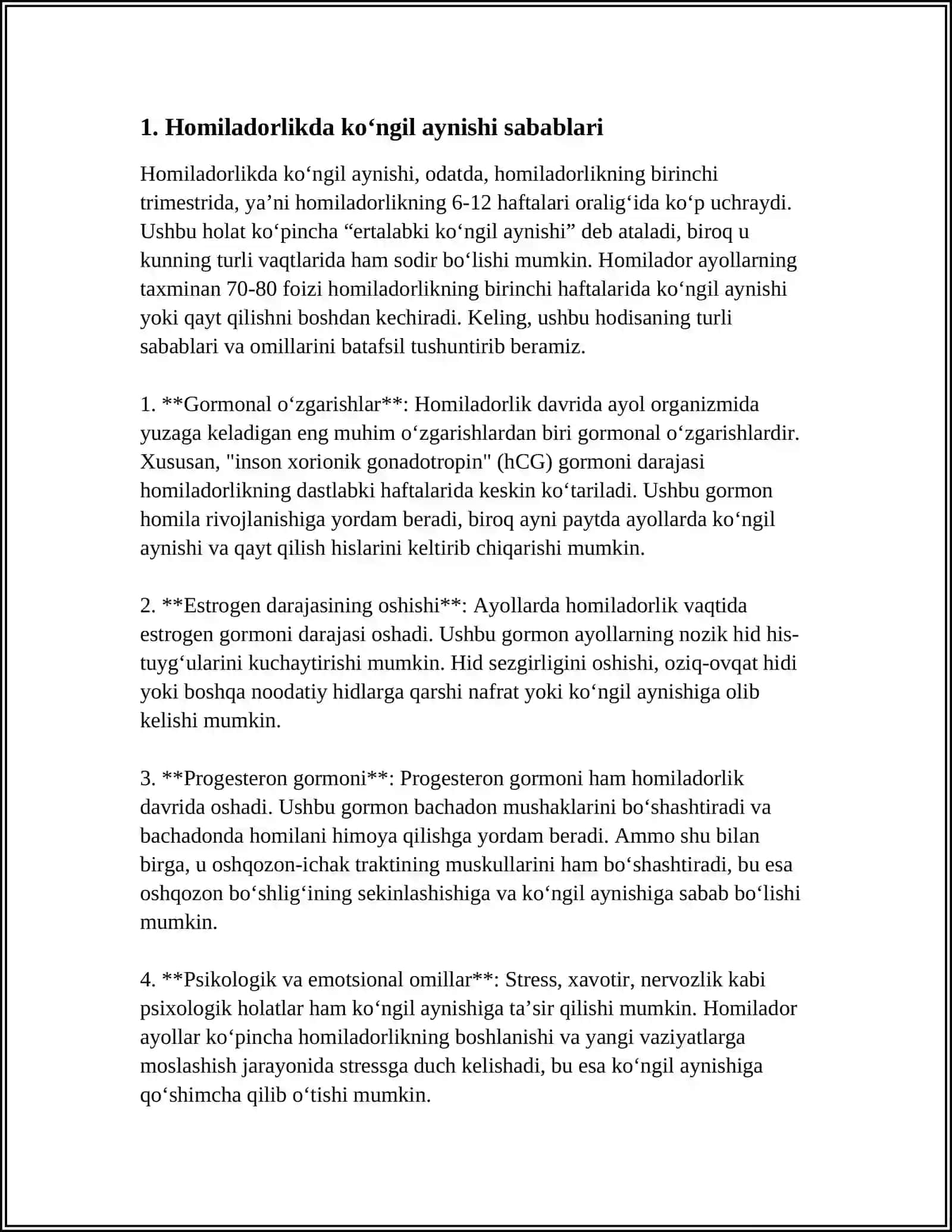 HOMILADORLAR KO‘NGIL AYNISHI VA QUSISHI. ANEMIYA, YURAK QON TOMIR KASALLIKLARI VA SIYDIK YO`LLARI INFEKTSIYALARI 3