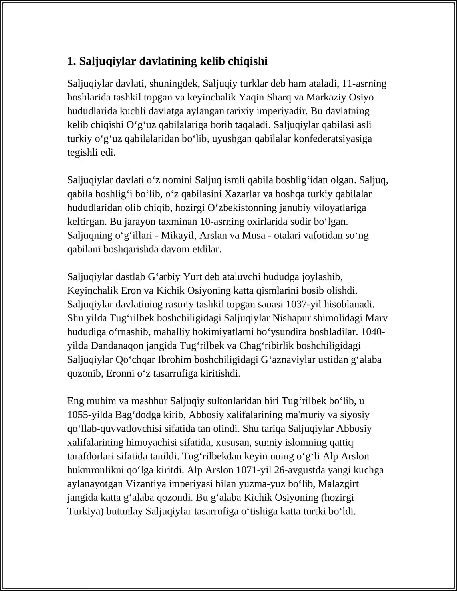 SALJUQIYLAR DAVLATINING TASHKIL TOPISHI 3