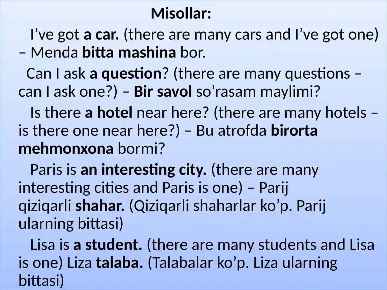 INGILIZ TILIdan tayyorlagan slaydi. Theme:A, annoaniq artikli 3