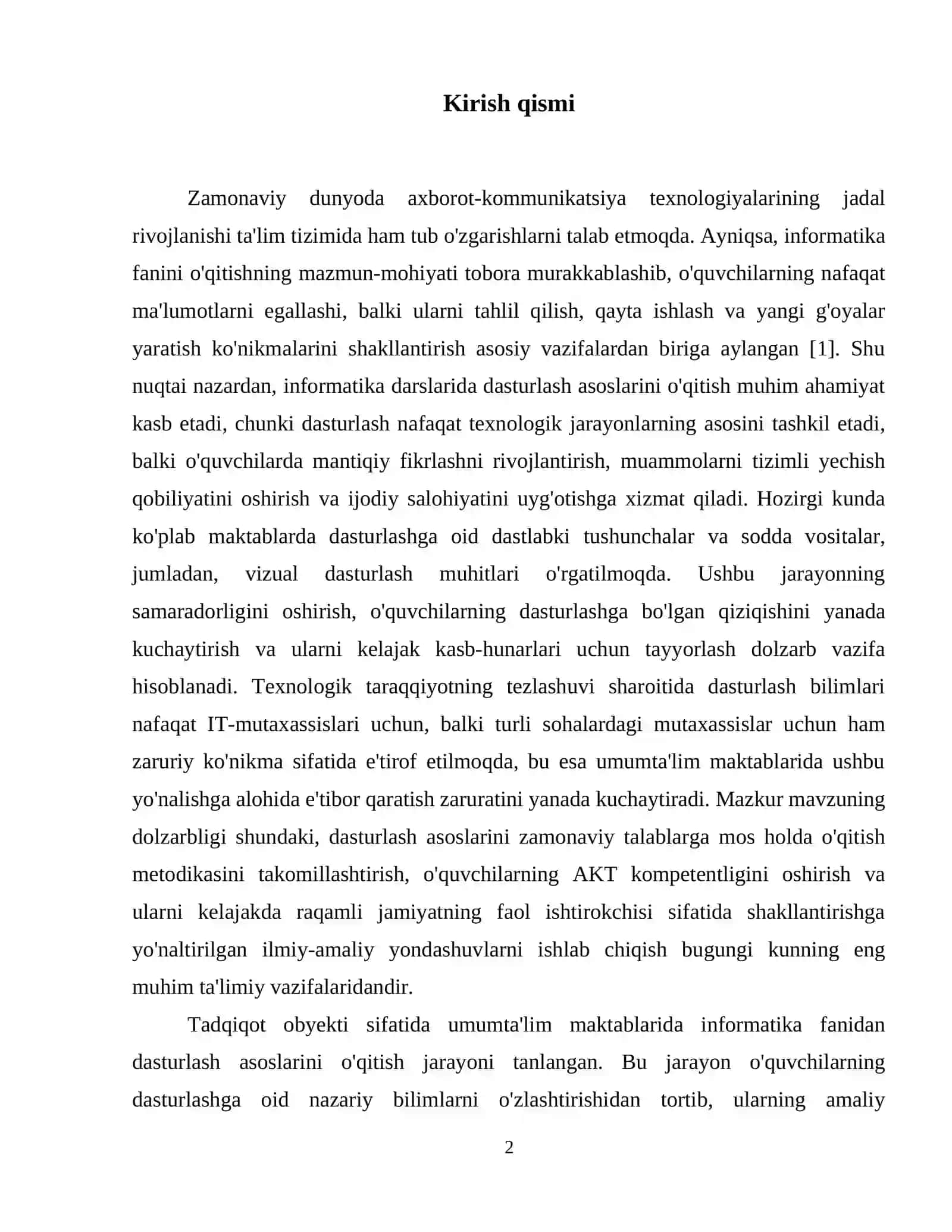Mavzu: Informatika darslarida dasturlash asoslarini o'qitish metodikasi 3