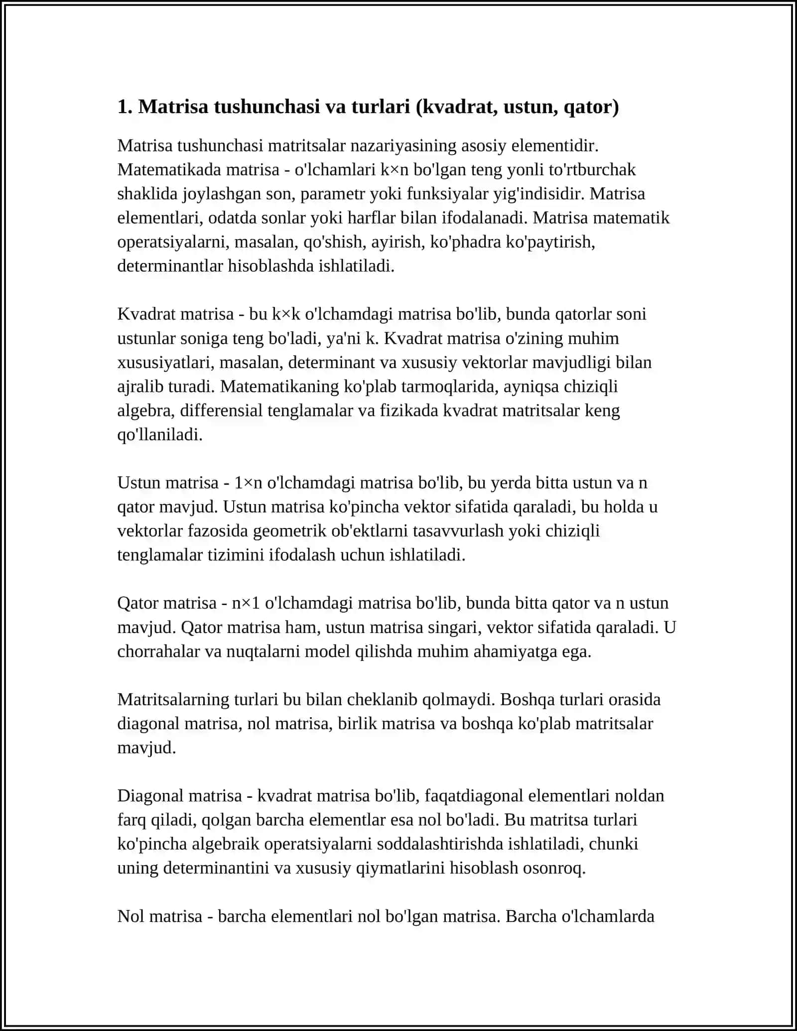 MATRISA VA DETERMINATLAR.CHIZIQLI TENGLAMALARSISTEMASI. VEKTORLAR VAANALITIK GEAMETRIYA ELEMENTLARI 3