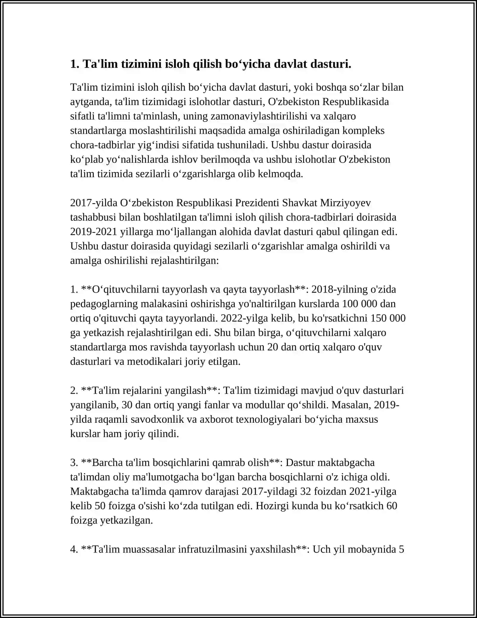 O'ZBEKISTON RESPUBLIKASIDA TA'LIM SOHASIDA AMALGA OSHIRILGAN ISLOHOTLAR 3