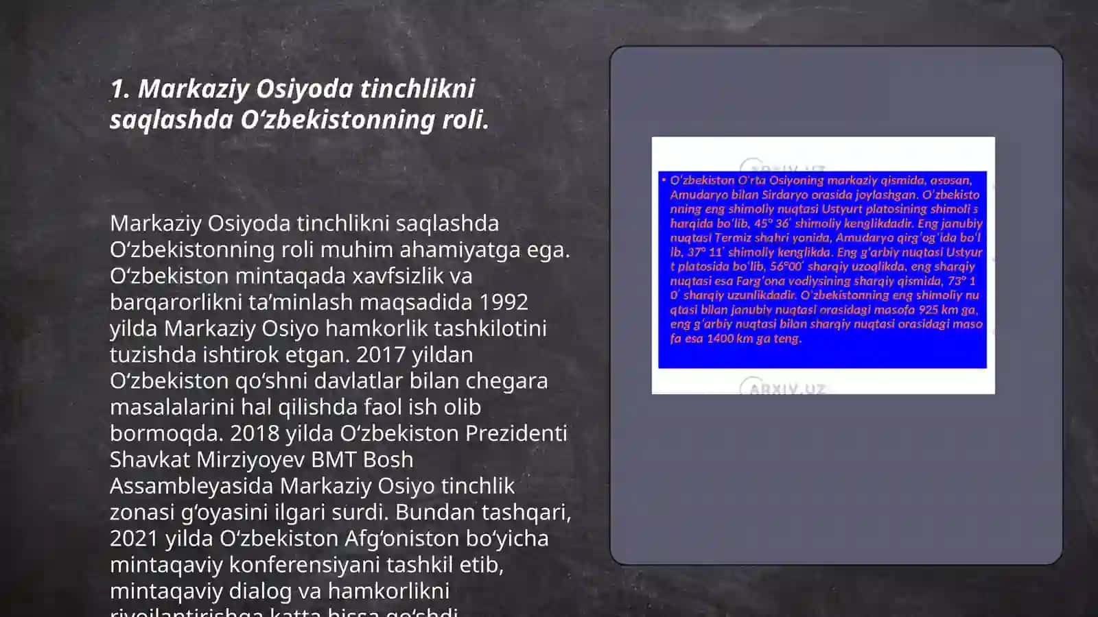O‘zbekistonning Markaziy Osiyoda tinchlik va barqarorlikni ta’minlashdagi o‘rni 3