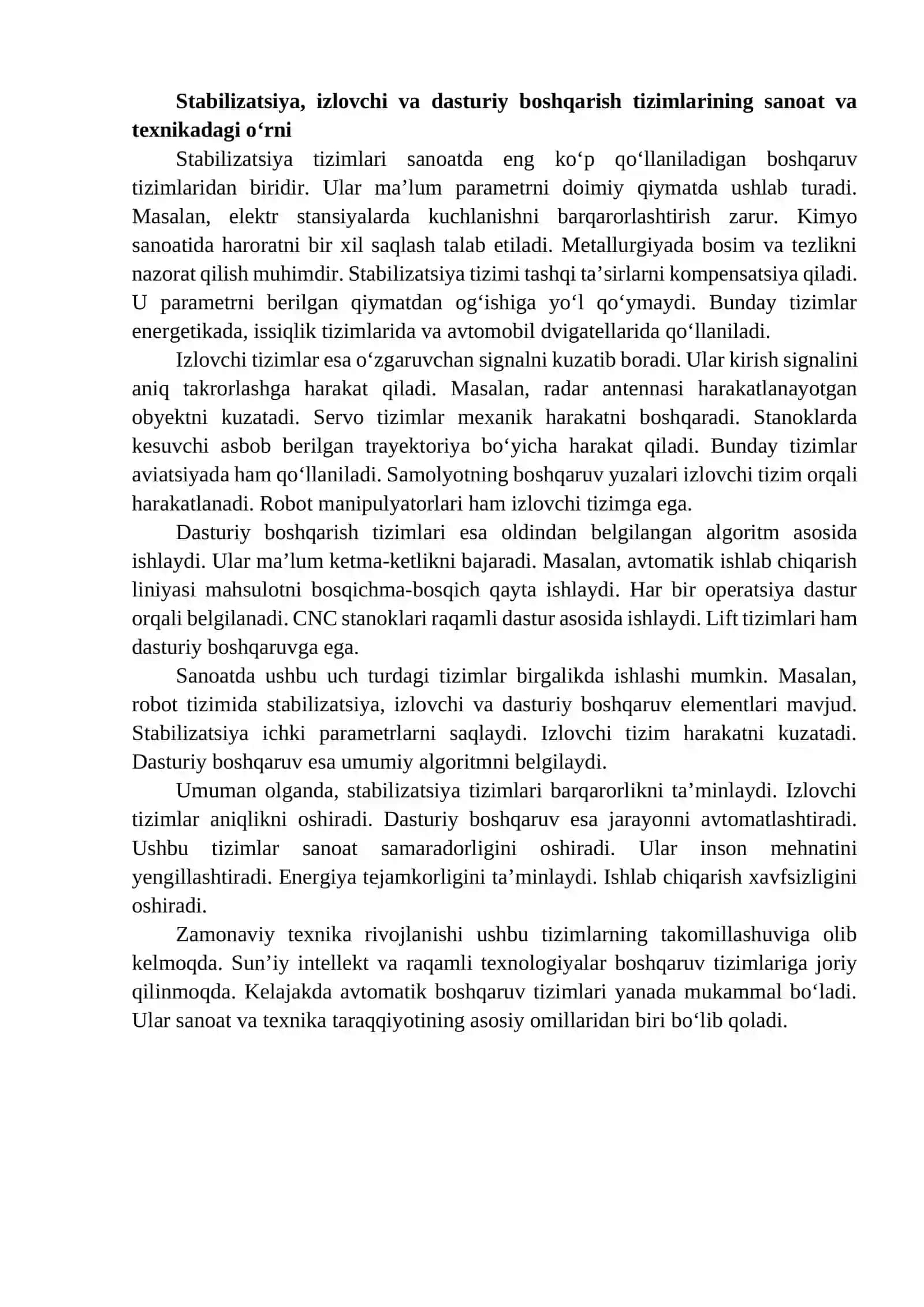 Stabilizatsiya, izlovchi va dasturiy boshqarish tizimlarining taqqoslama tahlili 3
