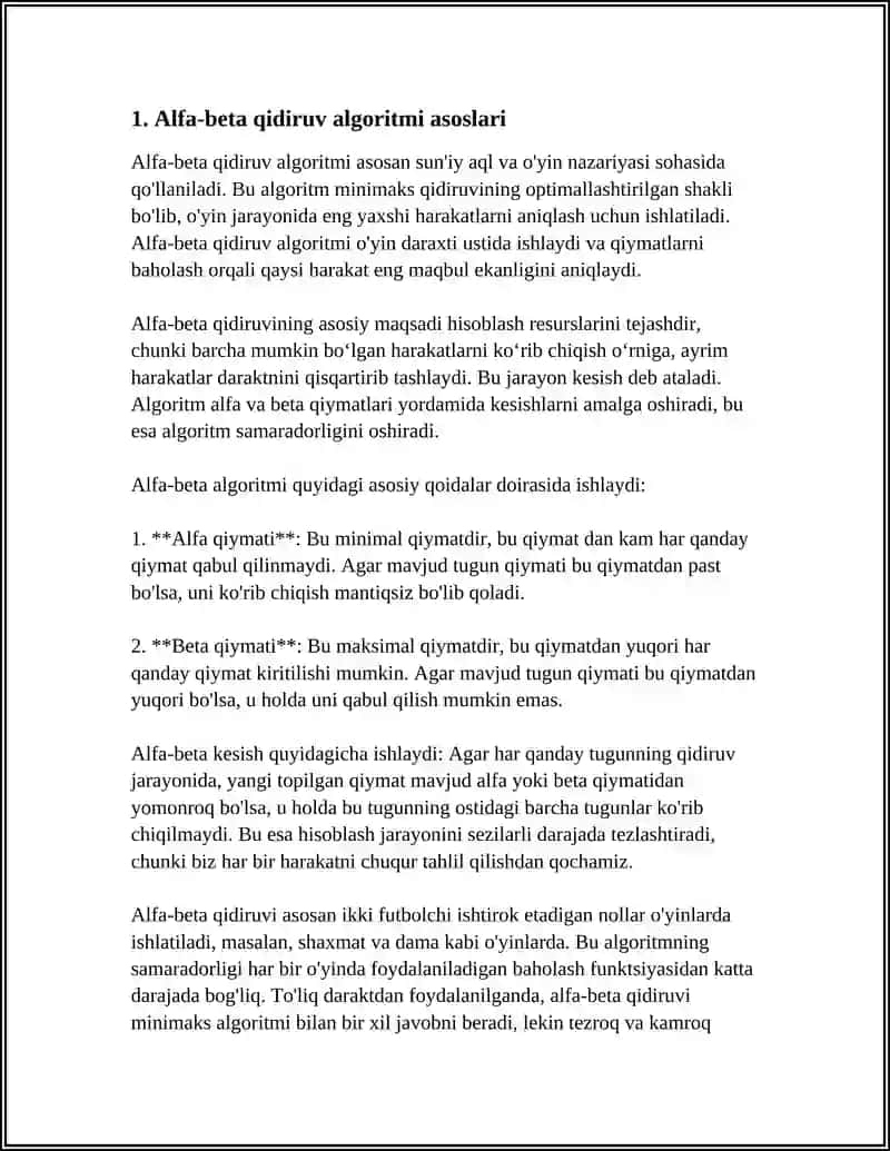 ALFA-BETA QIDIRUV, MEGAMAX ALGORITMI VA BOSHQA QIDIRUV ALGORITMLARI 3