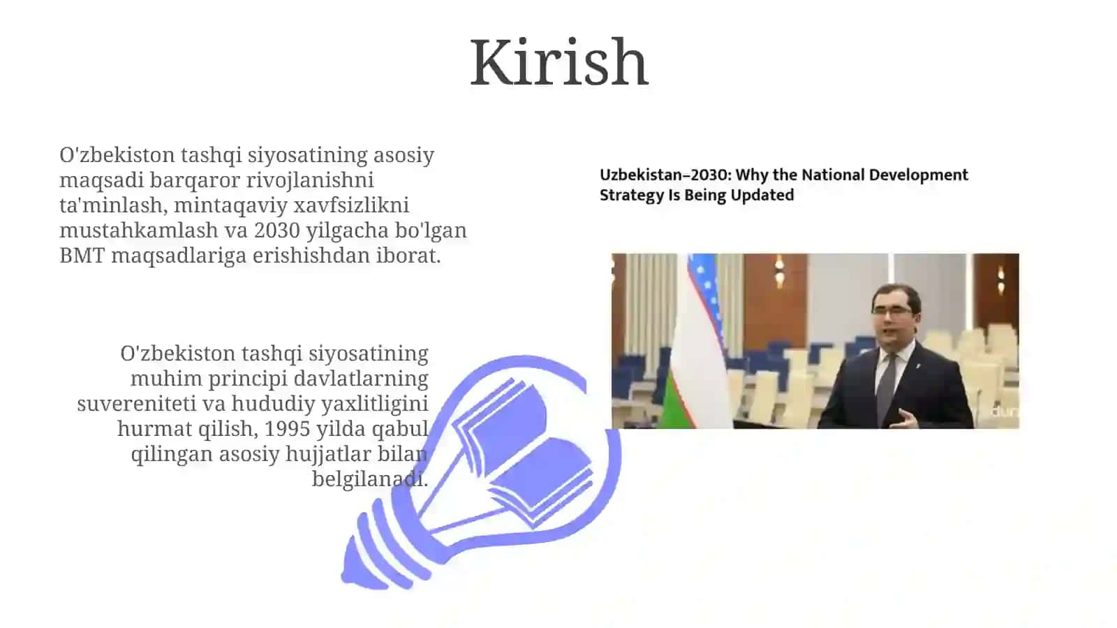 O'zbekistonning tashqisiy siyosatining asosiy maqsadi, prinsiplari va vazifalari 3