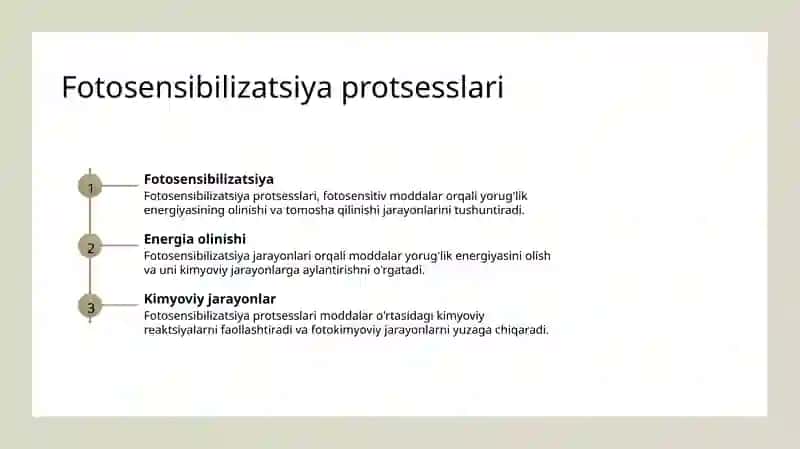 Birlamchi fotofizikaviy va fotokimyoviy jarayonlar. Fotokimyoviy va fotobiologik jarayonlar mexanizmlari. 3