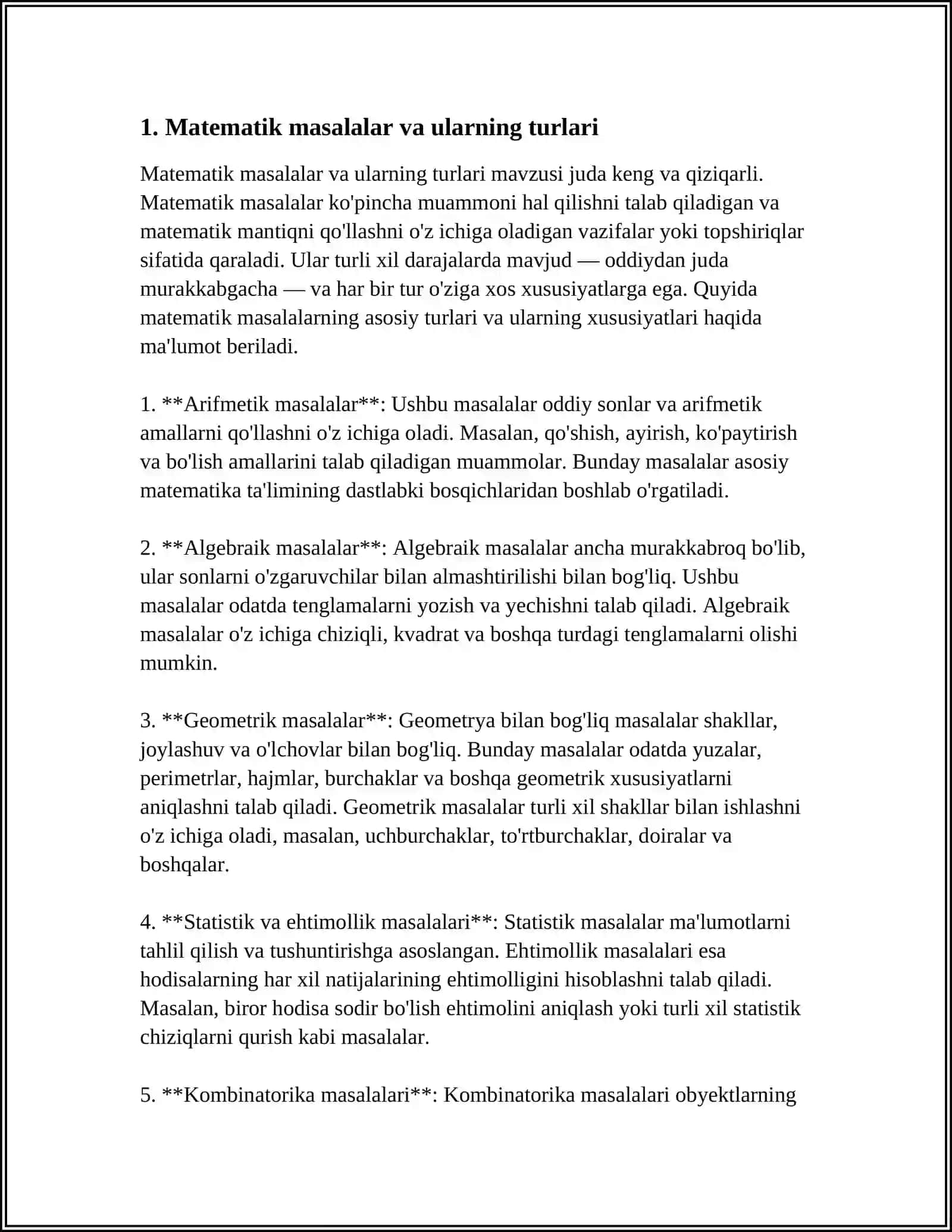Matematik Masalalar va Ular Turlari 3