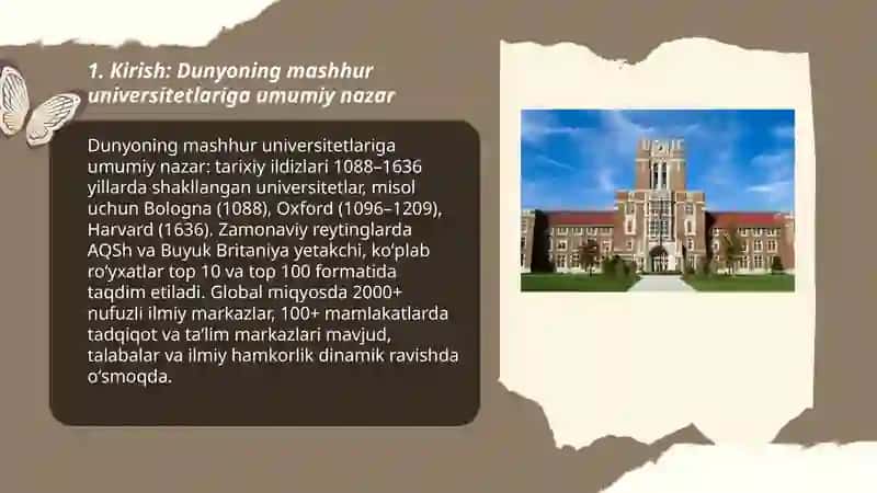 Dunyoning mashhur univetsitetlari haqida slayd 3