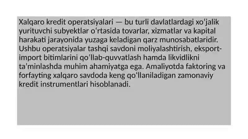 XALQARO KREDIT OPERATSIYALARI FAKTORING VA FORFEYTING 3