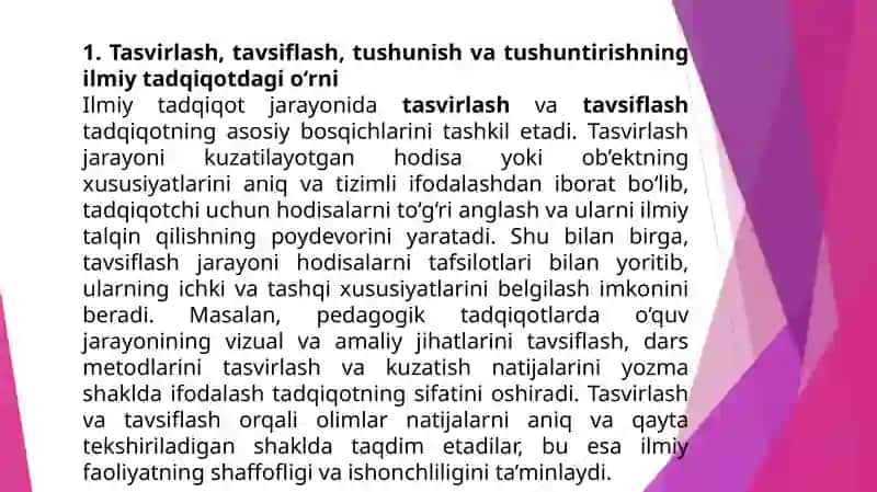 Ilmiytadqiqot datasvirlash, tavsiflash, tushunish vatushuntirishning o‘rni 3