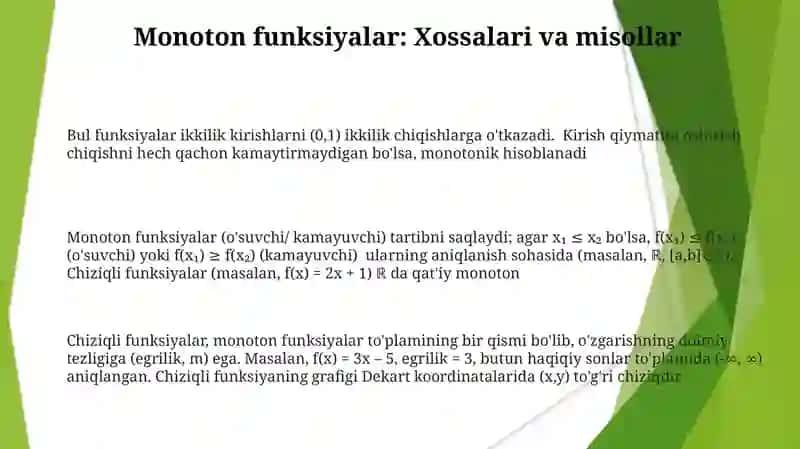 Chiziqli funksiyalar, monoton funksiyalar va bul funksiyasi 3