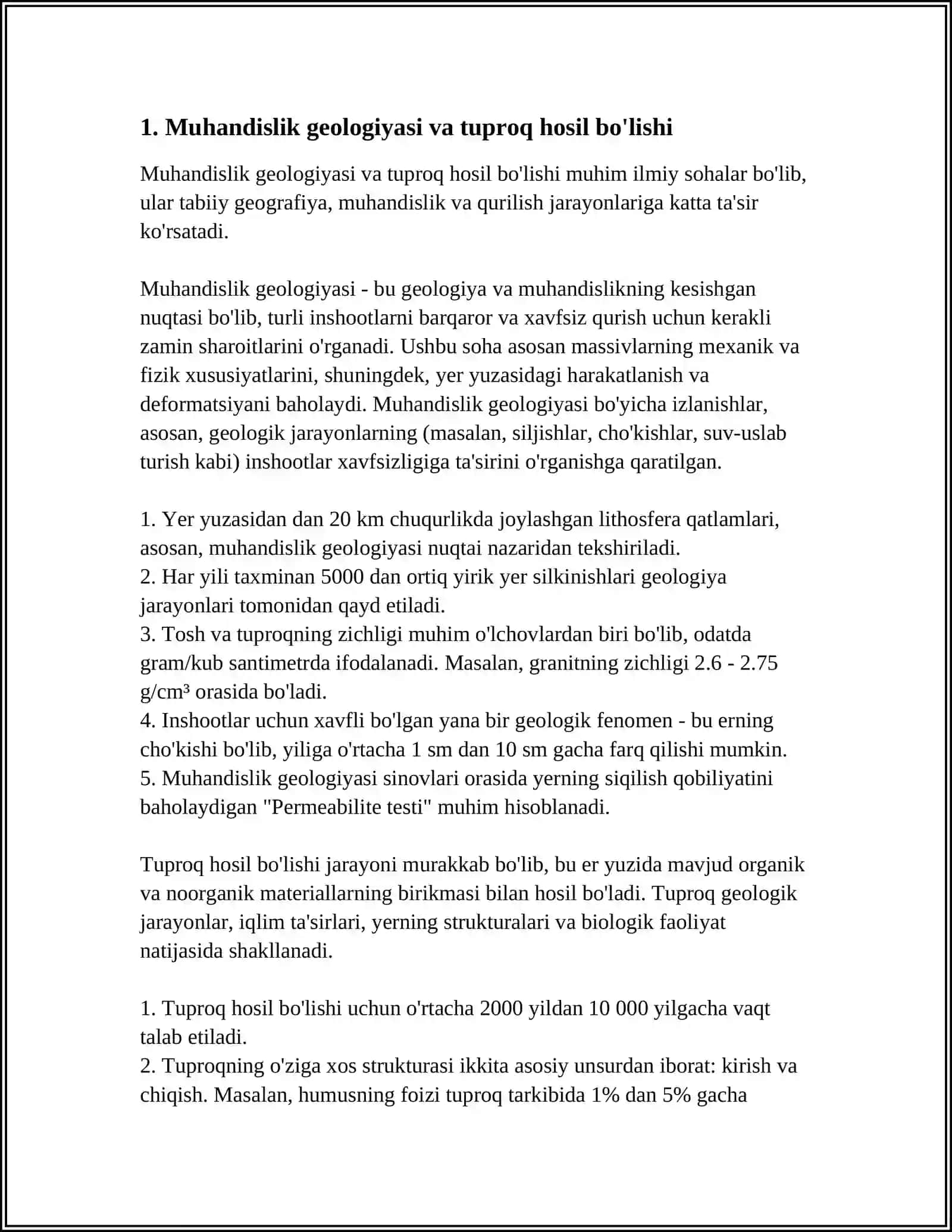 MUHANDISLIK GEOLOGIYASI FANINI TUPROQSHUNOSLIK BILAN BOGʻLIQLIGI 3
