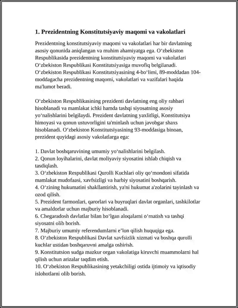 O'ZBEKISTON RESPUBLIKASI PREZIDENTINING KONSITUTSIYAVIY-HUQUQIY MAQOMI 3