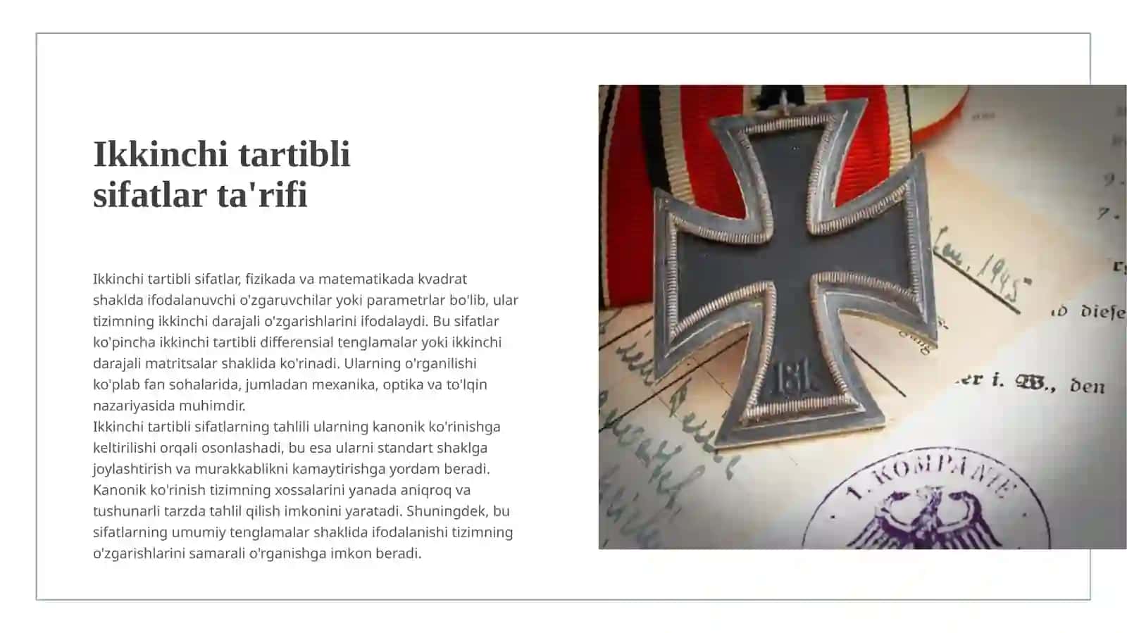 Ikkinchi tartibli sifatlarning umumiy tenglamalarini kanonik koʻrinishga keltirish 3